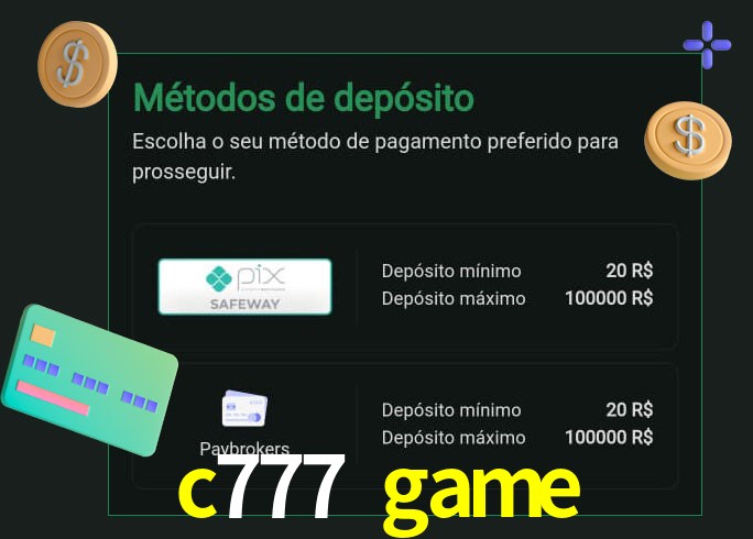 O cassino c777 game oferece uma grande variedade de métodos de pagamento
